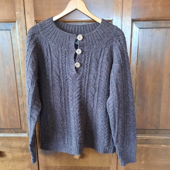Eddie Bauer wool angora blend brown chunky cable knit crewneck sweater - Picture 1 of 11